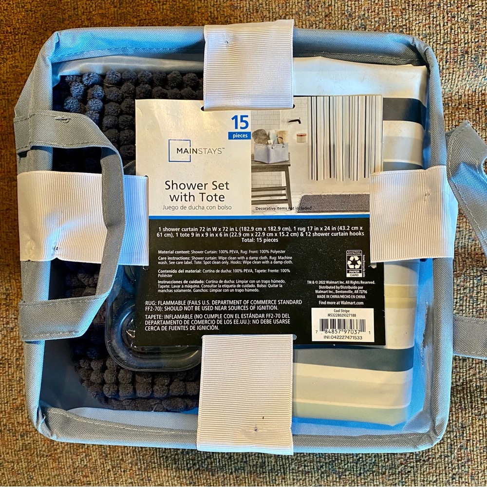 NEW Mainstays 15 piece Shower Set with Tote